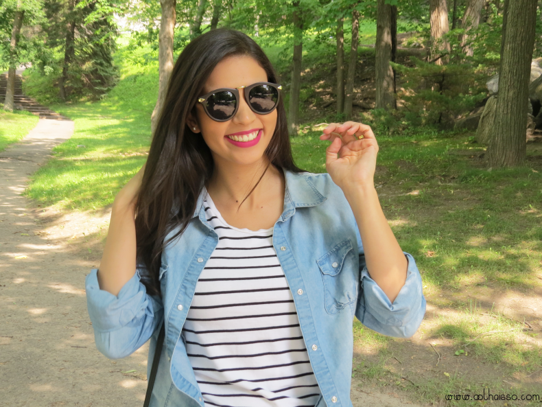 short, tênis e camisa jeans oculos redondo look comfy - blogoolhaisso