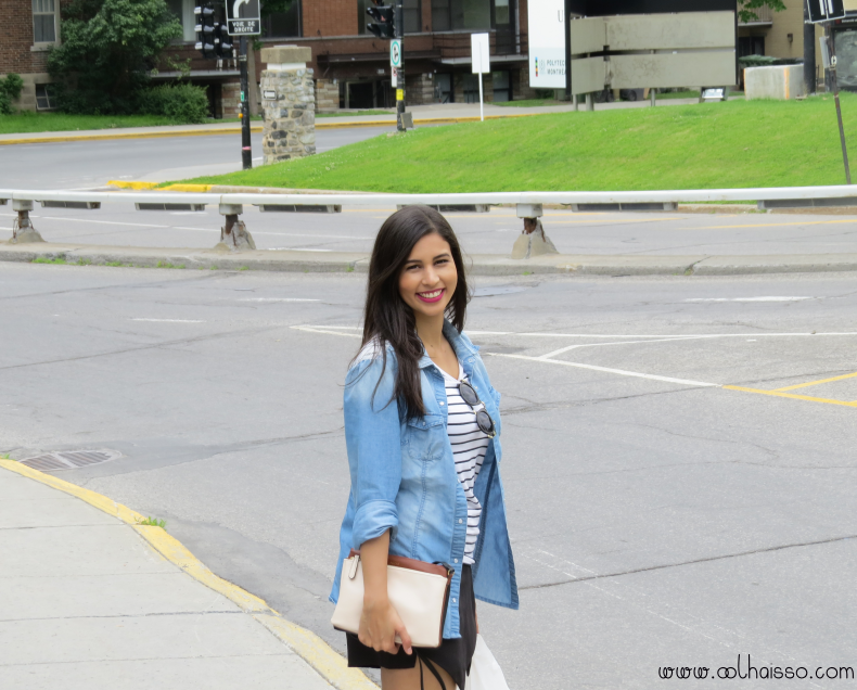 short, tênis e camisa jeans bolsa aldo look comfy - blogoolhaisso