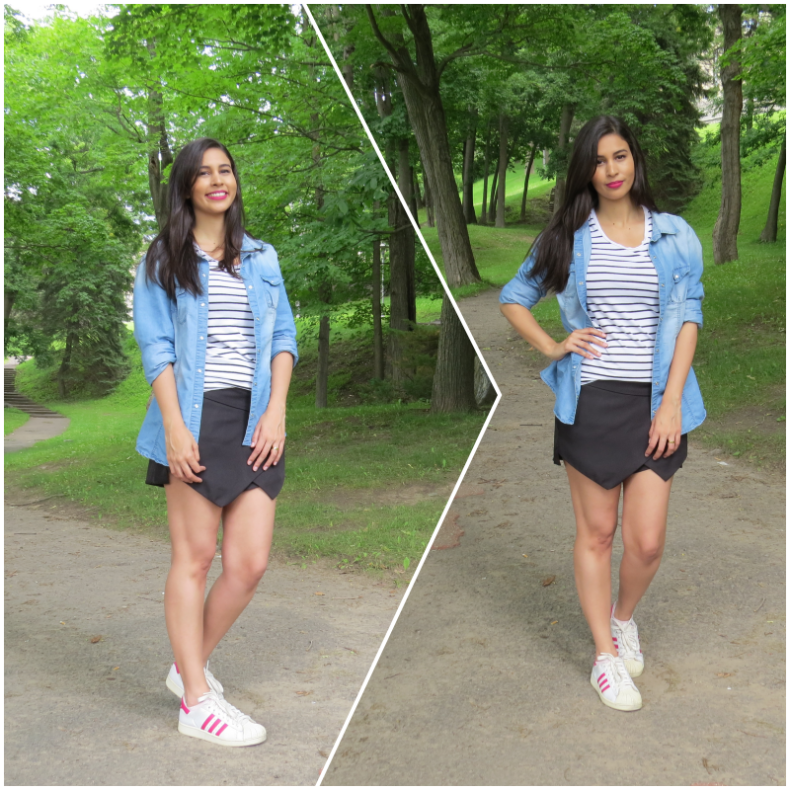 short, tênis e camisa jeans look comfy - blogoolhaisso