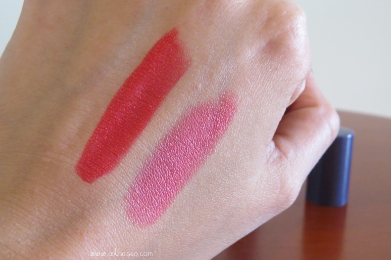  Batons Jequiti Ellas swatches Rosa Glam e Vermelho Luxo