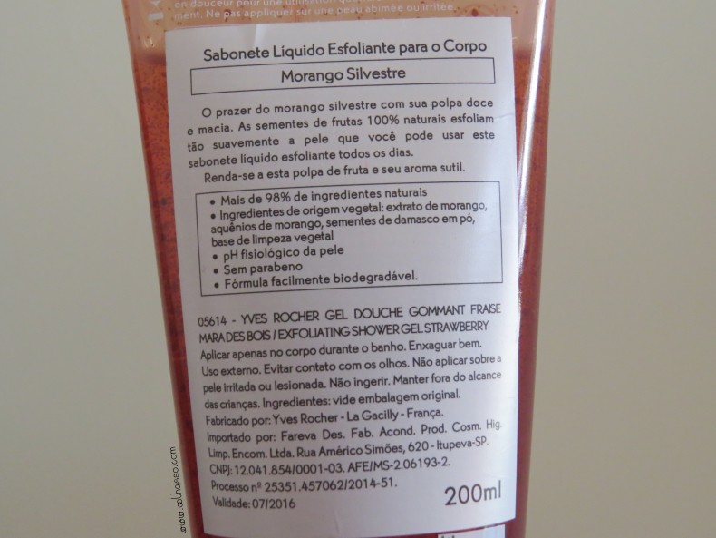 Sabonete líquido esfoliante de Morango yves rocher embalagem - blogoolhaisso