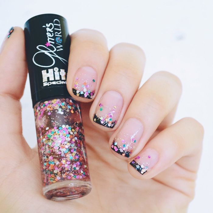 unhas para carnaval degrade com glitter