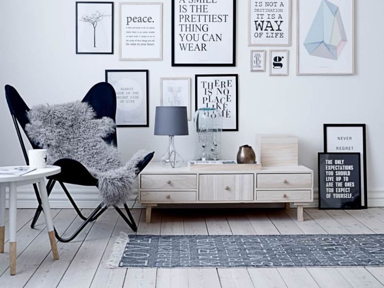 estilo escandinavo na decoraçao da sua sala madeira e tons de cinza e preto