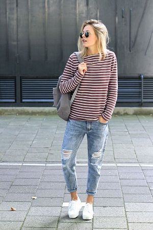 looks com tenis jeans e listras