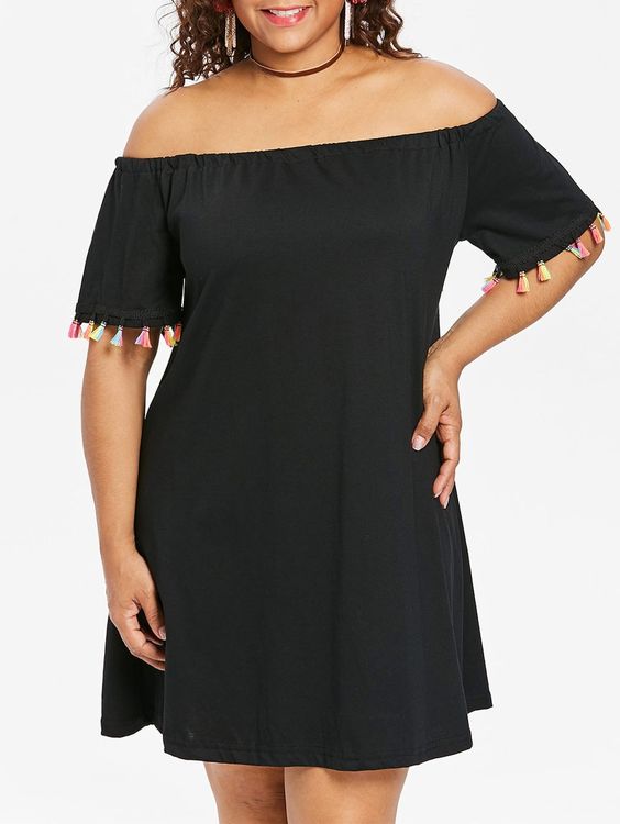 vestido plus size ombro a ombro preto