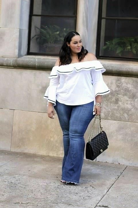 como usar calça jeans flare plus size