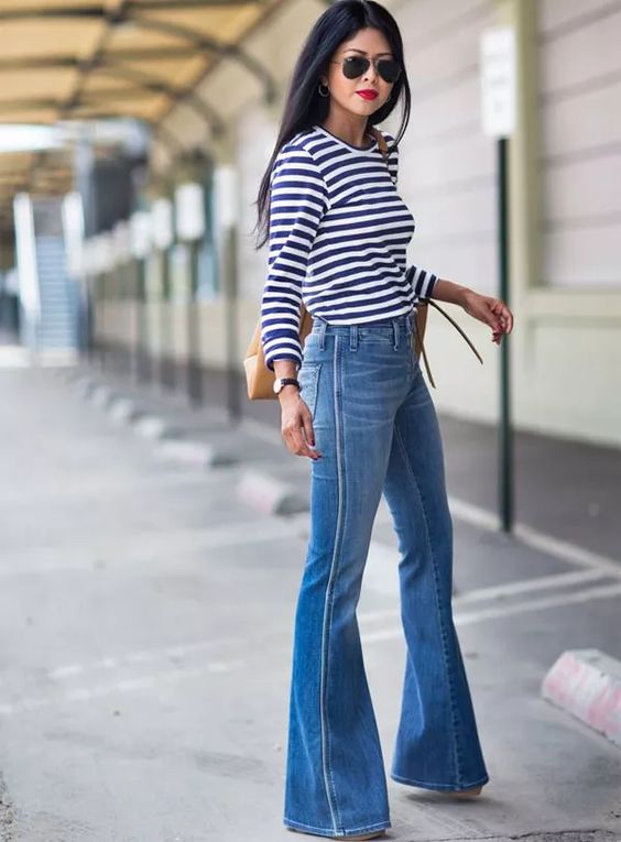 look casual usando calça jeans flare