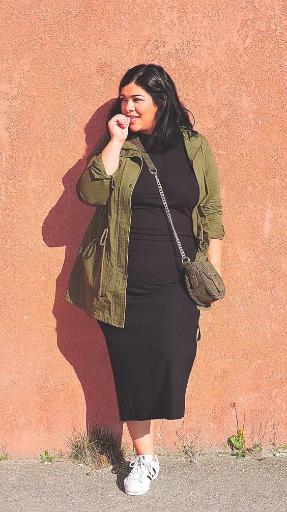 como usar parka com vestido plus size - Curvy Mood