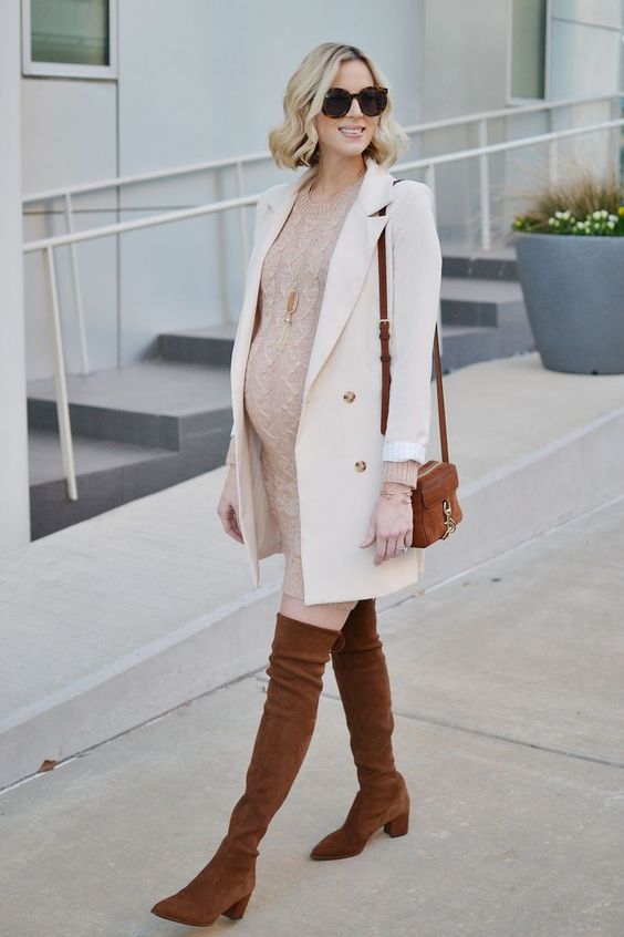 looks estilosos de inverno para gravidas vestido casaco e bota over the knee - Straight A Style